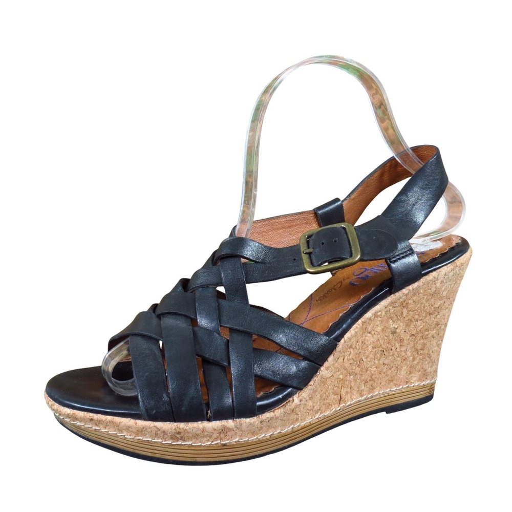 Indigo by Clarks 83957 Women Strappy Wedge Sandals 7.5 M Dressy Black Leather